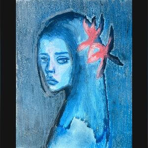 Blue Woman Portrait 12x12 glass framed